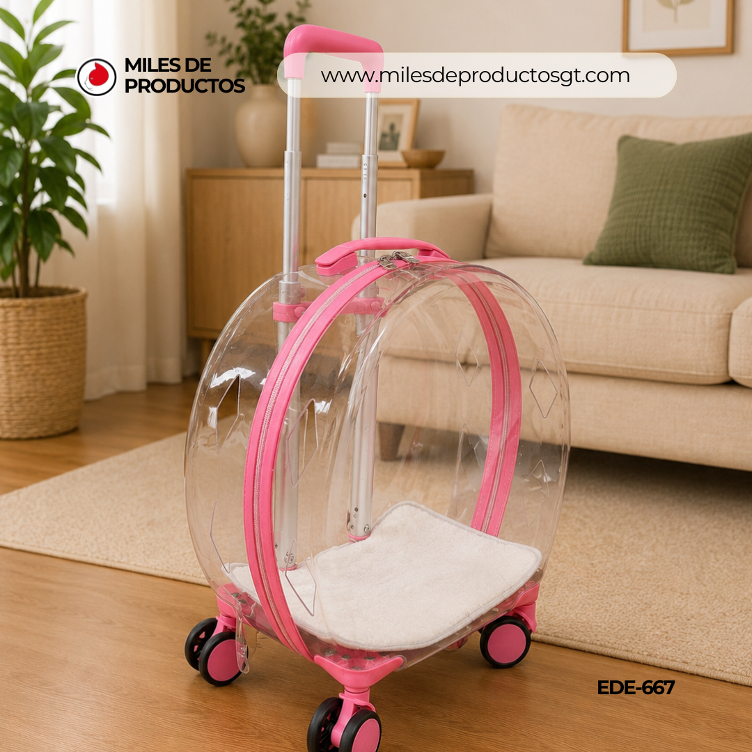 MALETA TRANSPARENTE DE PLASTICO PARA MASCOTAS 48X43X29CM