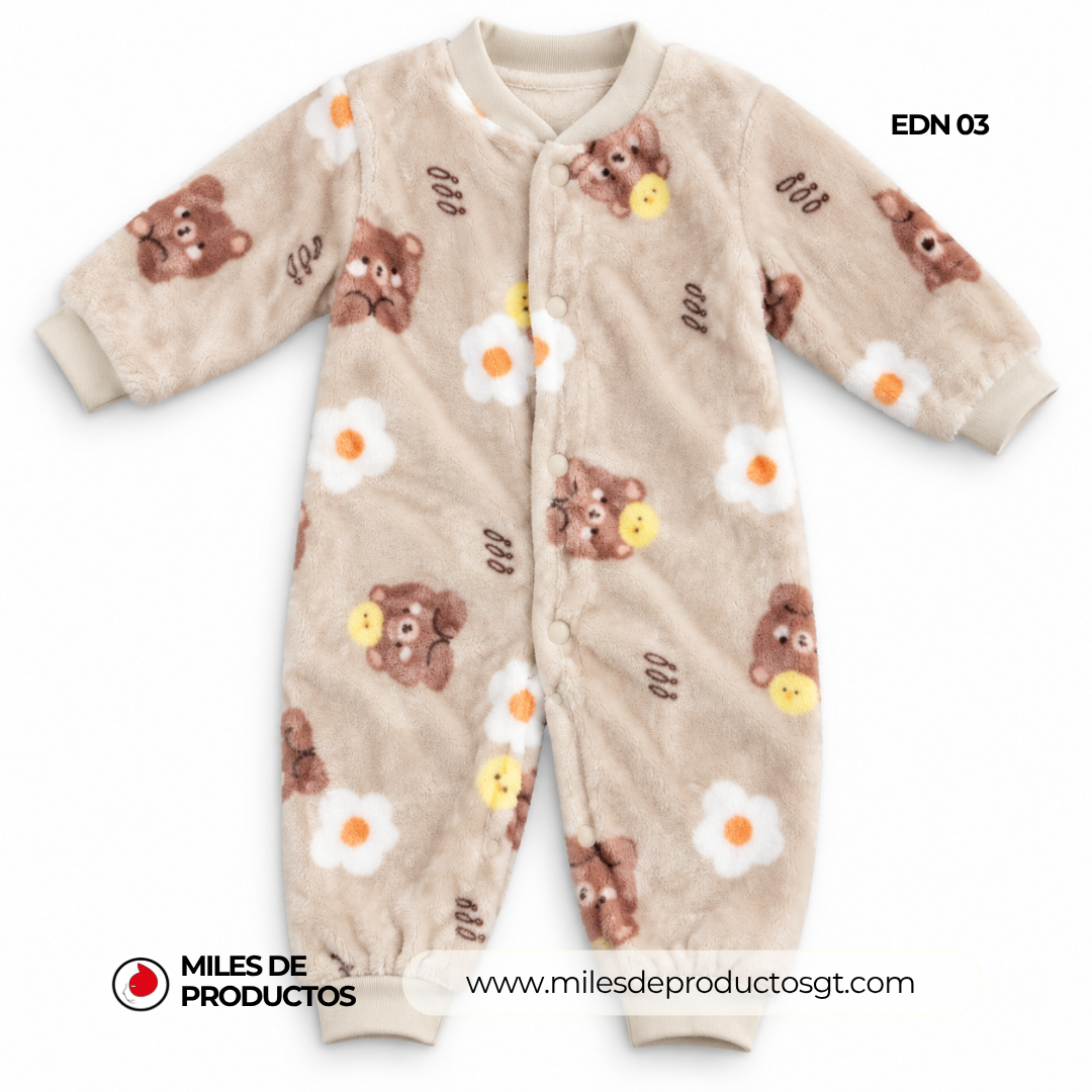 CONJUNTO DE FRANELA CON CUELLO REDONDO PARA BEBÉ 66-73-80 CM EDN 03