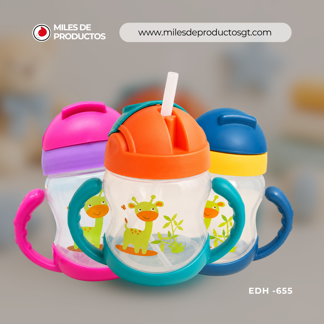 Botella de leche infantil de plástico con dibujos animados de 250 ML EDH 655