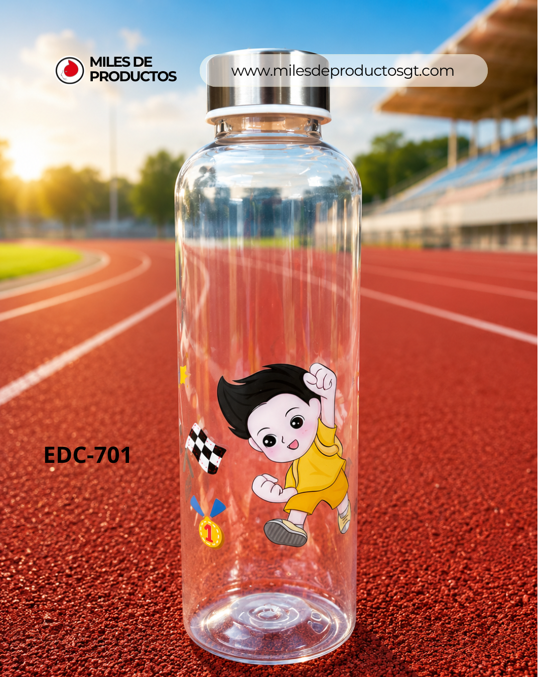 VASO BTELLA DE PLASTICO TRANSPARENTE CON ESTAMPADO DIBUJOS ANIMADOS DE 600ML EDC-701