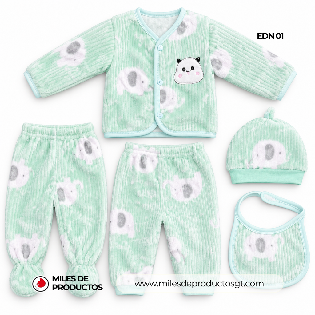 CONJUNTO DE FRANELA CON CUELLO REDONDO PARA BEBÉ 59 66CM EDN 01