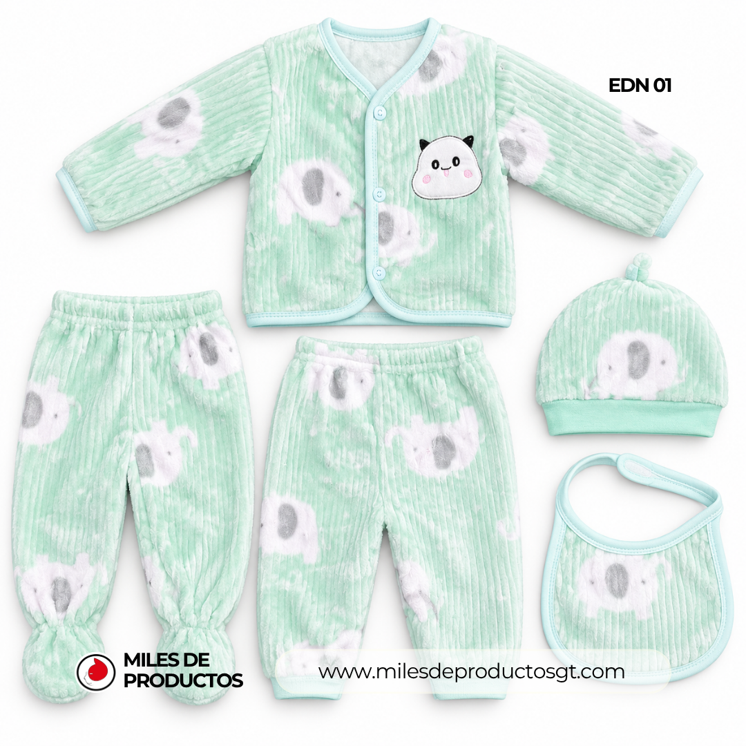 CONJUNTO DE FRANELA CON CUELLO REDONDO PARA BEBÉ 59 66CM EDN 01