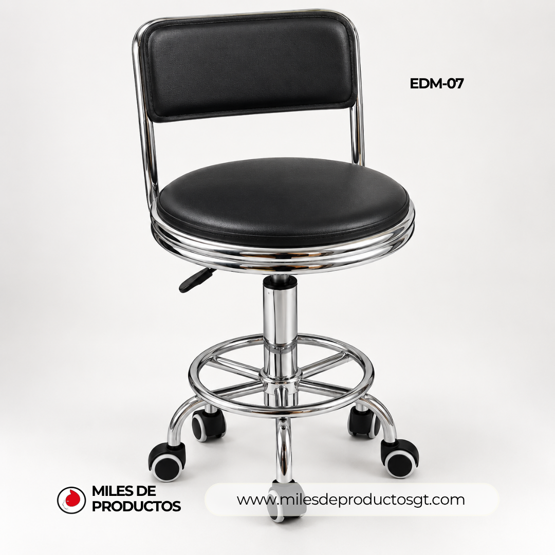 TABURETE CON RESPALDO Y RUEDAS DE METAL, NEGRO EDM 07