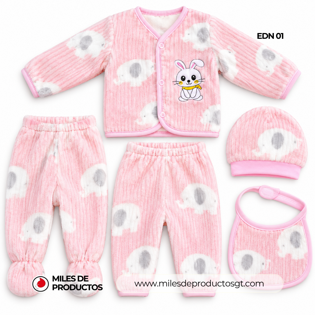 CONJUNTO DE FRANELA CON CUELLO REDONDO PARA BEBÉ 59 66CM EDN 01