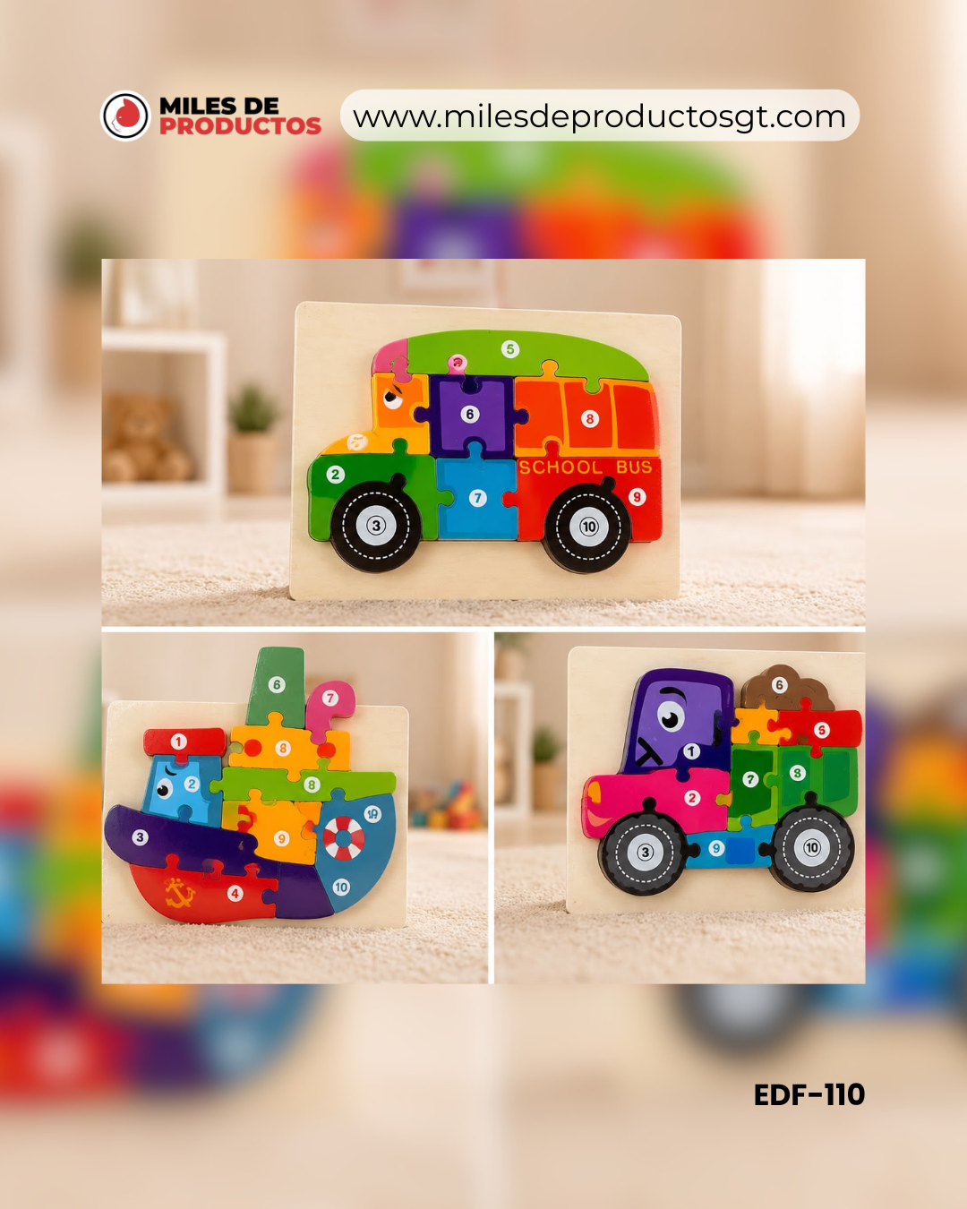 BLOQUES DE TRANSPORTES DE TABLERO DE ALTA DENSIDAD PARA NIÑOS: 22,5 x 18 x 1,1 cm EDF-110