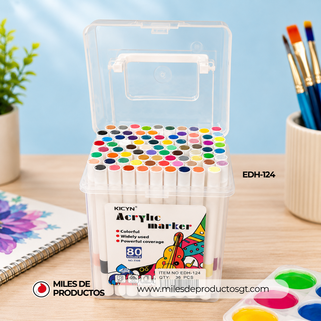 SET DE MARCADORES DE ACRILICOS DE 80 COLORESED H-124