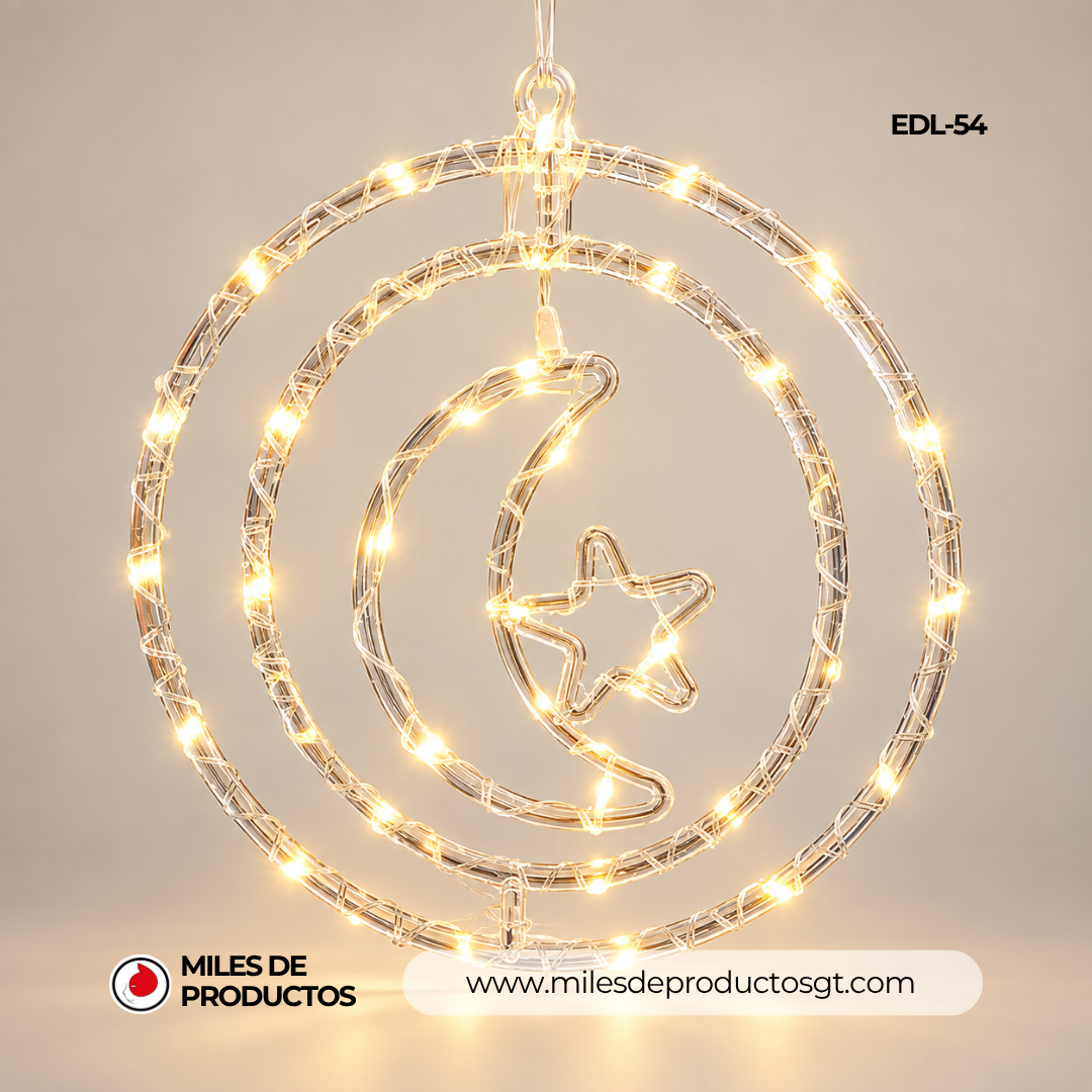 ARO COLGANTE DE DECORACION CON LUCES Y FORMA DE LUNA CON ESTRELA 110 V EDL-54