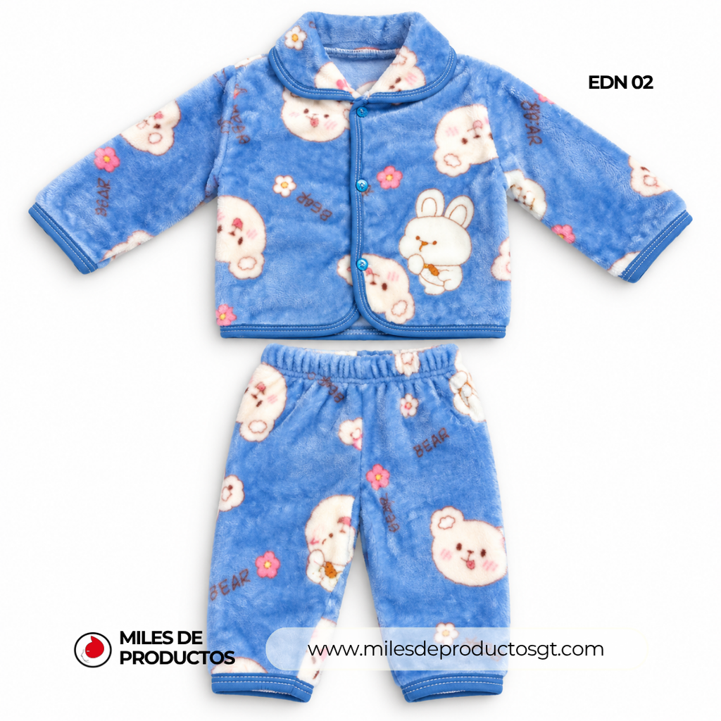 CONJUNTO DE FRANELA CON CUELLO REDONDO PARA BEBÉ 73-80 CM EDN 02