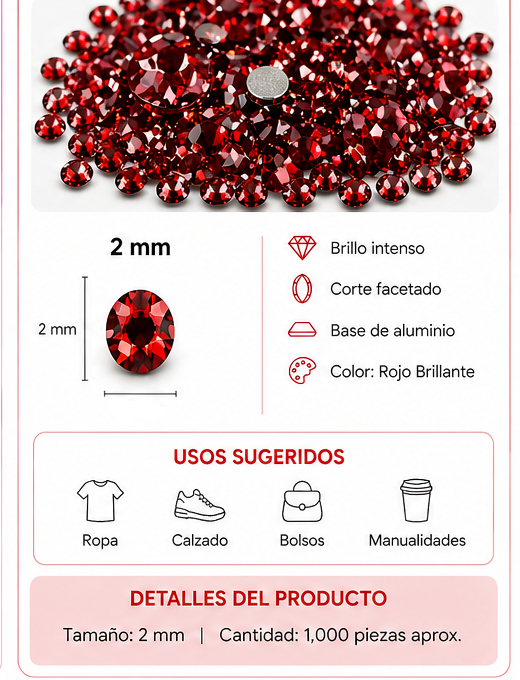 PERLA DE ROPA DE ALUMINIO ROJO EAB-21