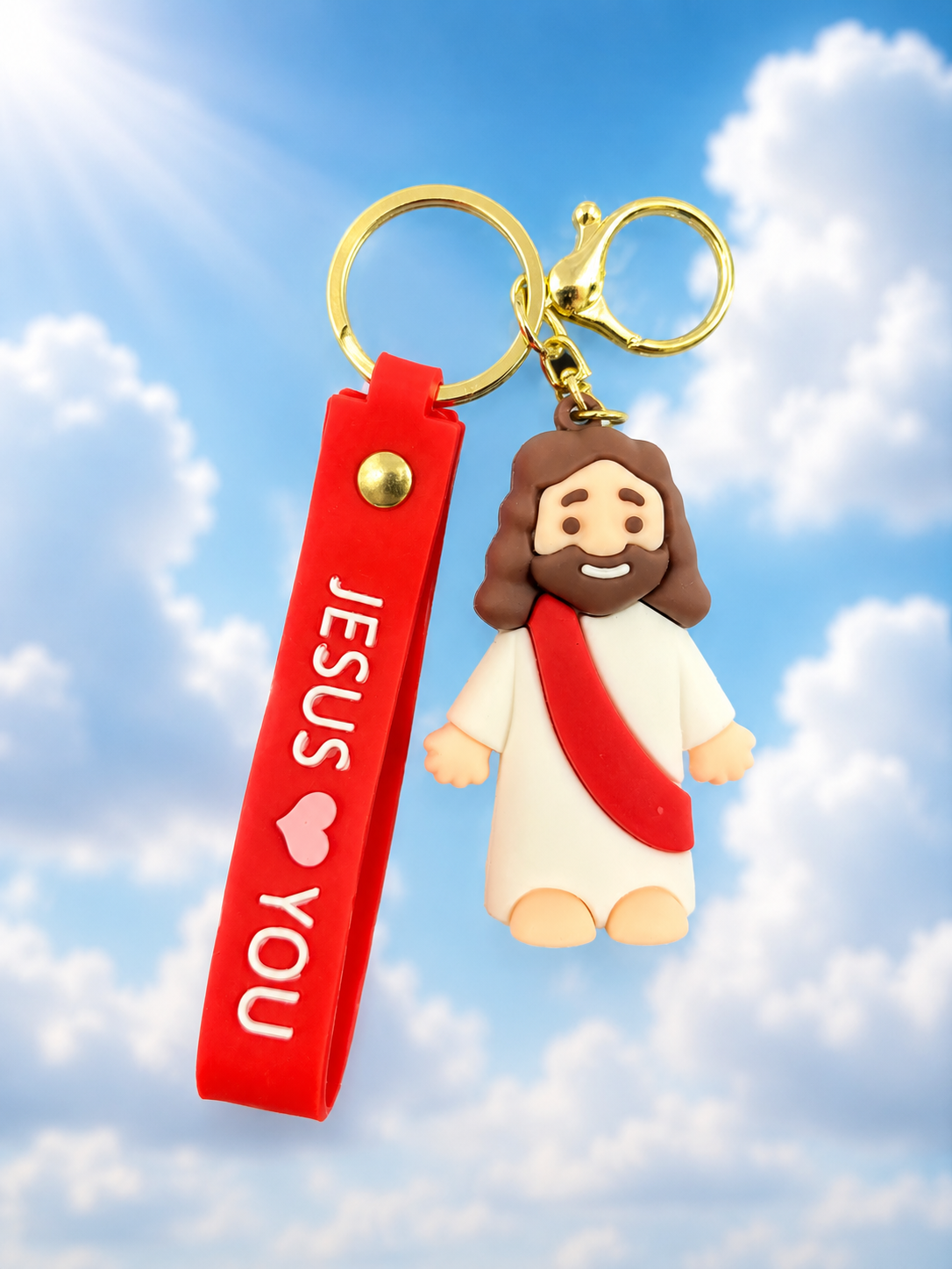LLAVERO DE PLÁSTICO CON DIBUJOS ANIMADOS CRISTIANOS  JESUS LOVE YOU ROJO EDH 204