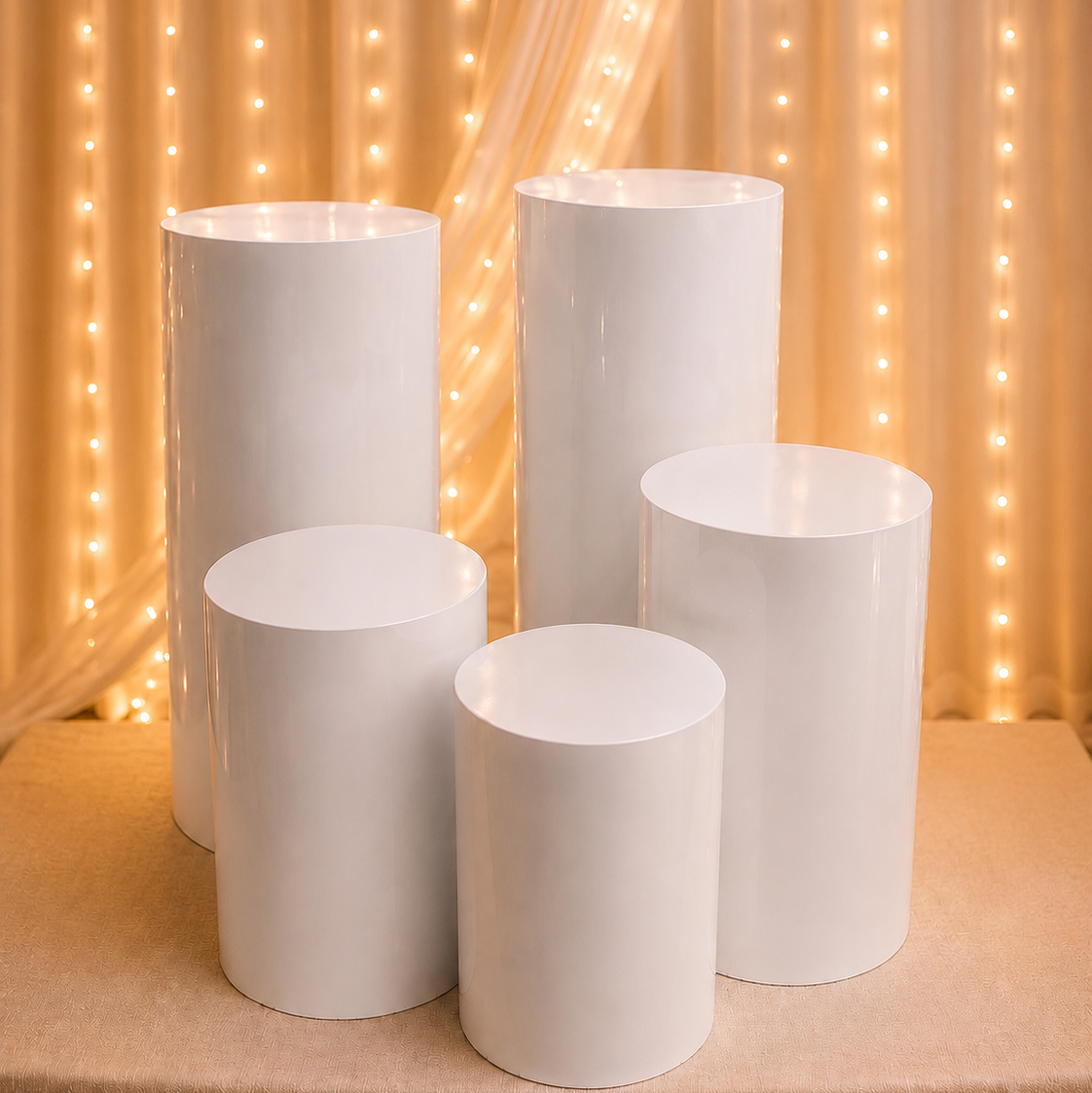 SET DE 5 PIEZAS CILINDRICAS LISAS PARA DECORACION DE EVENTOS,EDC 652