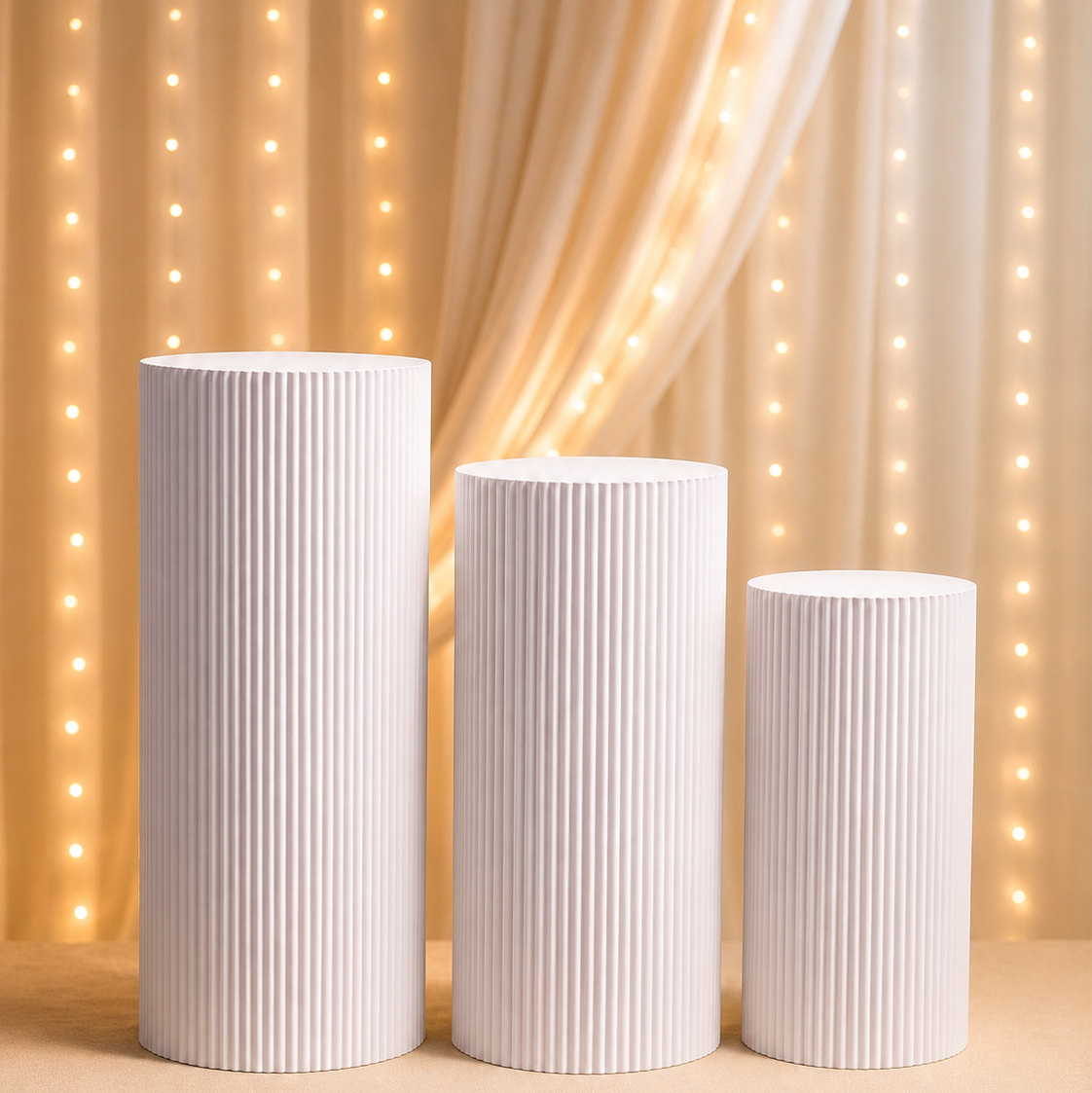 SET DE 3 MESAS DE POSTRE CILINDRICA CIRCULAR DE HIERRO PARA EVENTOS ,EDC 550