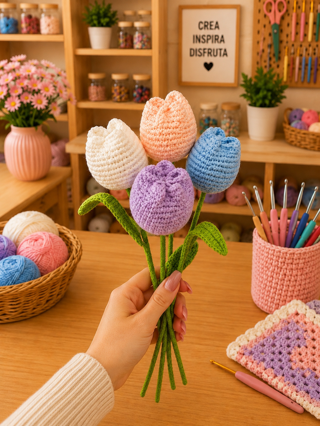 FLOR TEJIDO TULIPÁN DE POLIÉSTER COLORES VARIADOS EDB 503