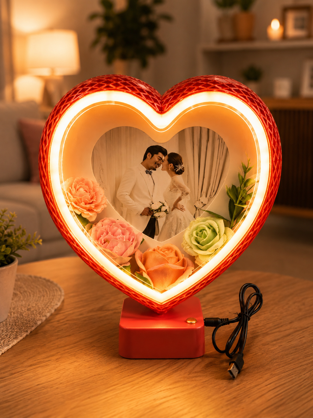 MARCO LED  DE FOTOS DE ACRÍLICO EN FORMA DE CORAZÓN 75 x 30 x 65 cm  EDC 19
