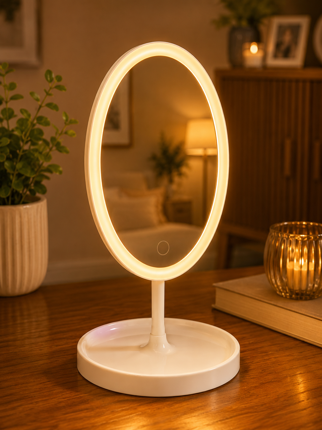 ESPEJO LED DE MAQUILLAJE OVALADO DE PLÁSTICOPARA ESCRITORIO EDB 304