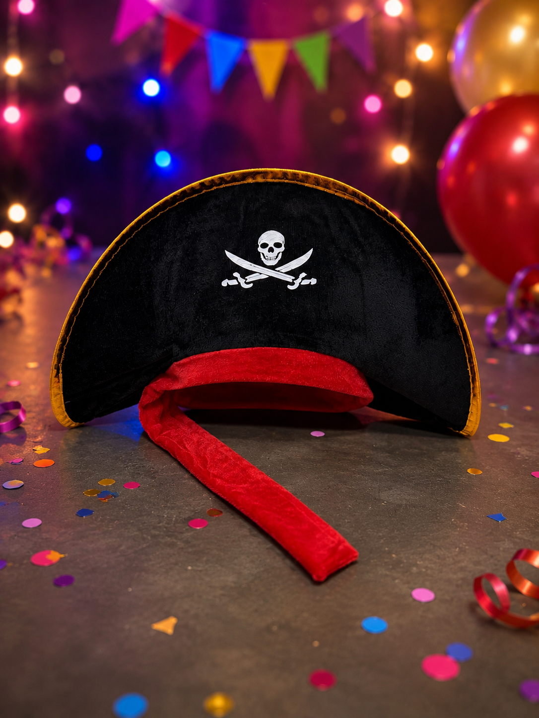 SOMBRERO DE FIESTA  DE PIRATA COLOR NEGRO DE FELPA   EDB 757