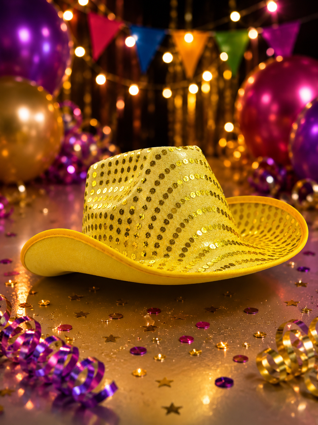 SOMBRERO PARA FIESTAS DE PLÁSTICO Y LENTEJUELAS