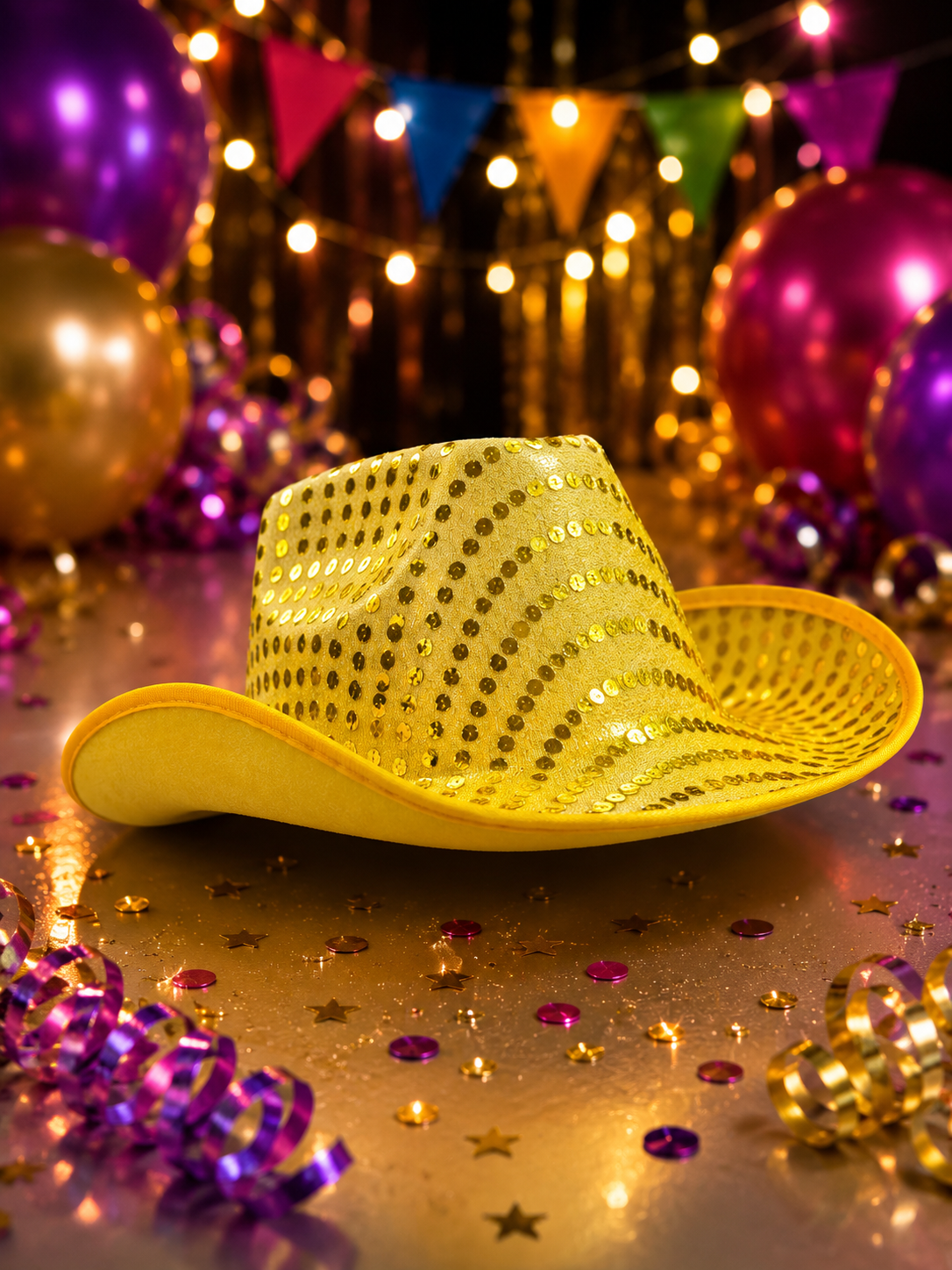 SOMBRERO PARA FIESTAS DE PLÁSTICO Y LENTEJUELAS