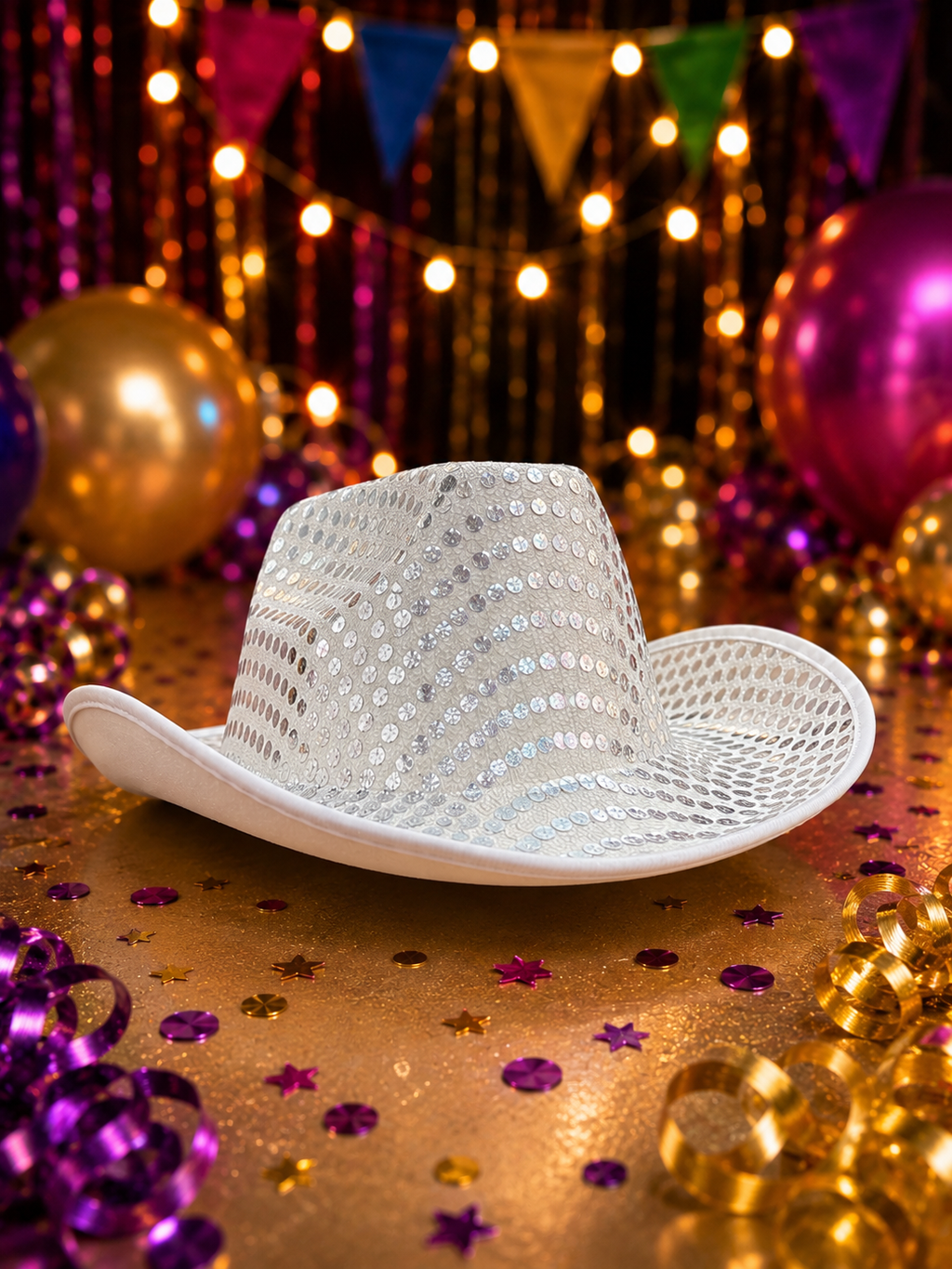 SOMBRERO PARA FIESTAS DE PLÁSTICO Y LENTEJUELAS