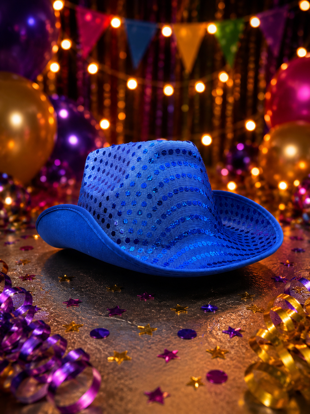 SOMBRERO PARA FIESTAS DE PLÁSTICO Y LENTEJUELAS