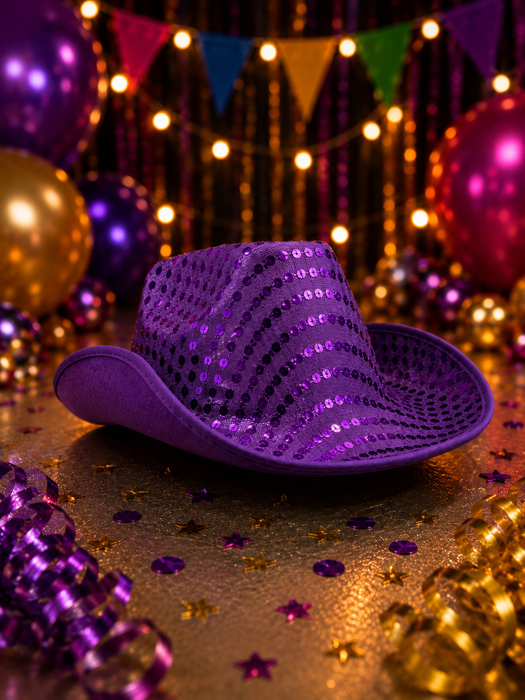 SOMBRERO PARA FIESTAS DE PLÁSTICO Y LENTEJUELAS