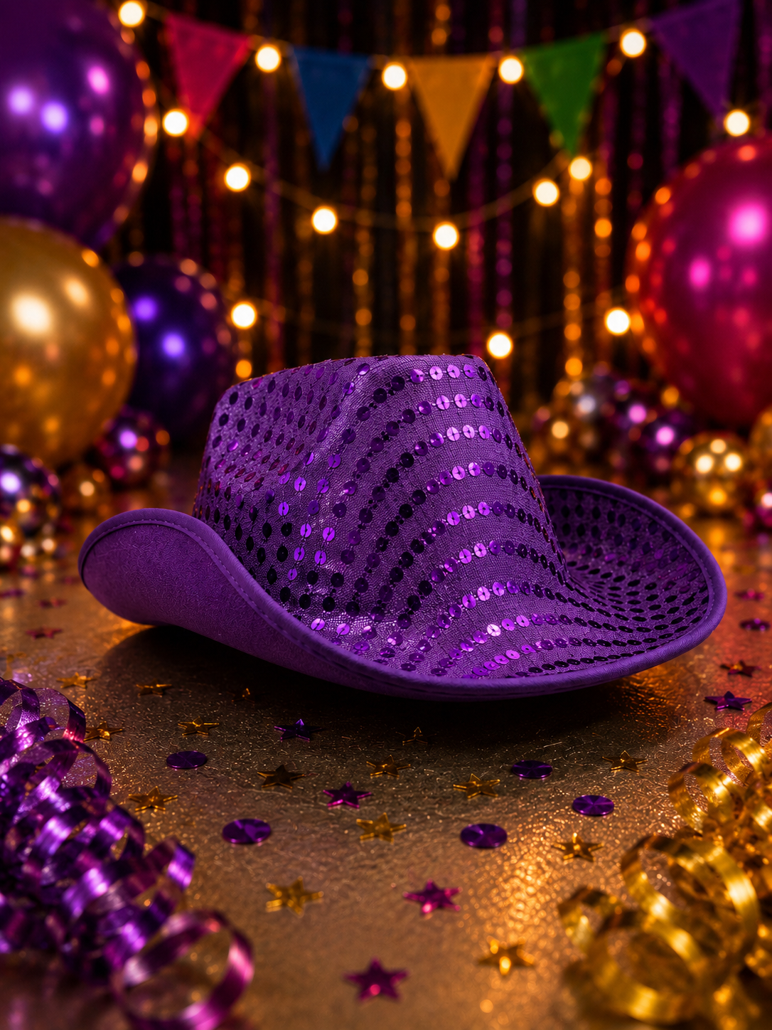 SOMBRERO PARA FIESTAS DE PLÁSTICO Y LENTEJUELAS