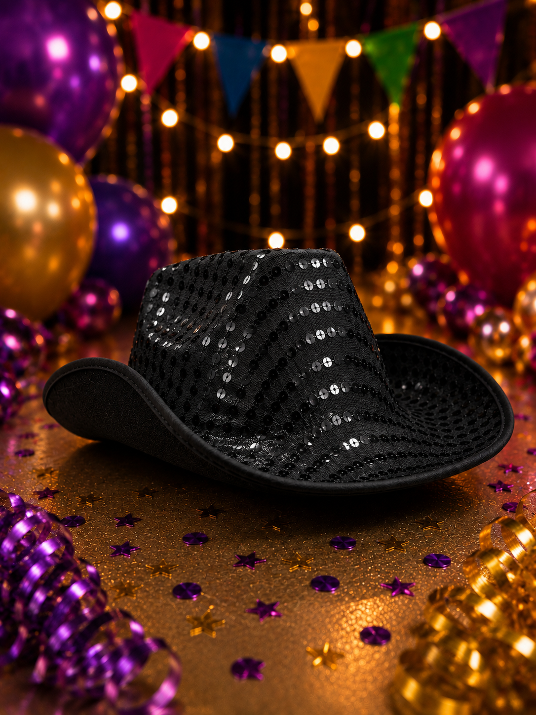 SOMBRERO PARA FIESTAS DE PLÁSTICO Y LENTEJUELAS