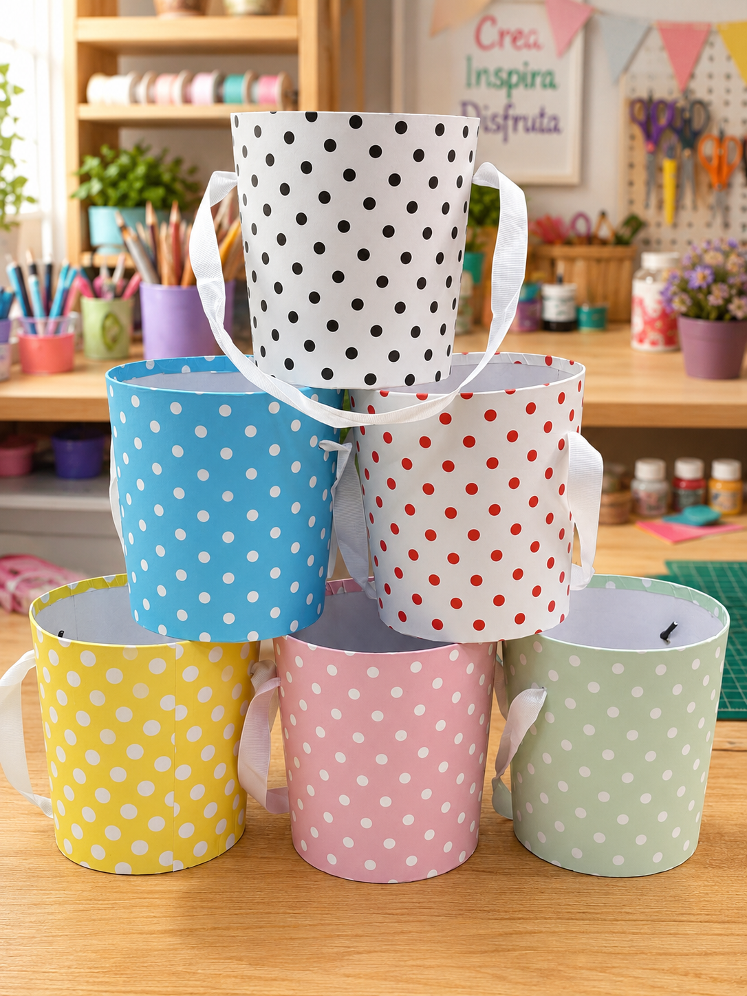 CUBETAS DE CARTON PARA REGALO CON ESTAMPADO DE PUNTITOS  EDD-915
