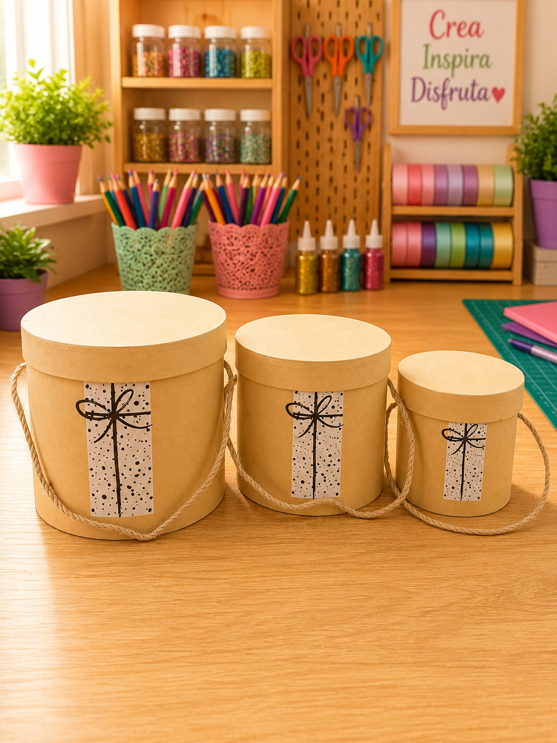 SET DE 3 CAJAS CILINDRICAS DE REGALO DE PAPEL CON DISEÑO DE REGALO EDD 907