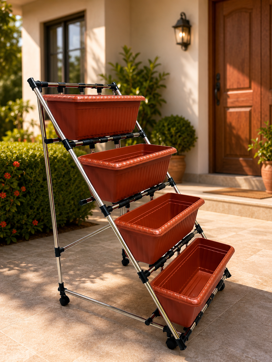 Macetas Soporte plegable de plástico para flores: 75x 60 x 107 cm