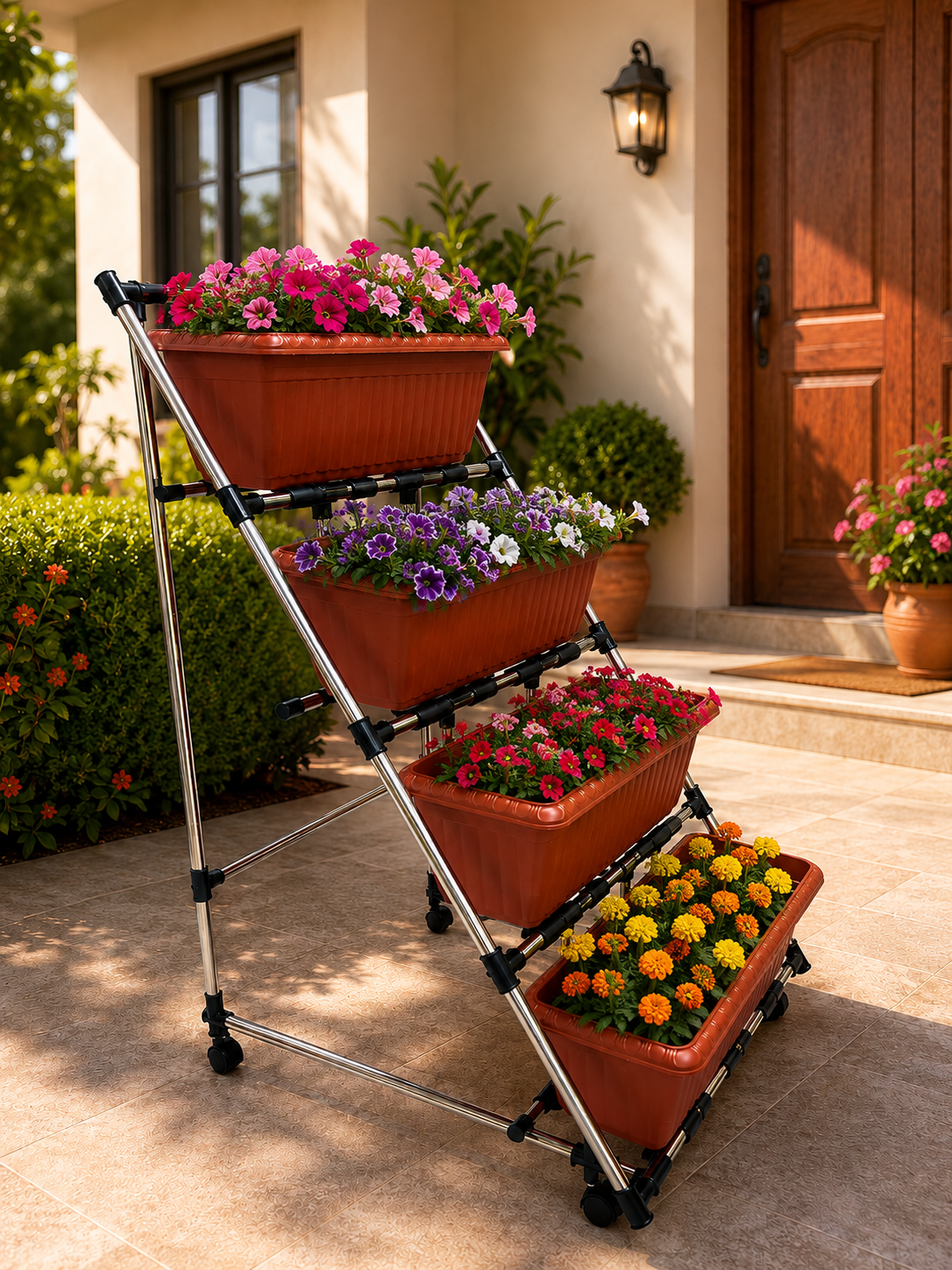 Macetas Soporte plegable de plástico para flores: 75x 60 x 107 cm
