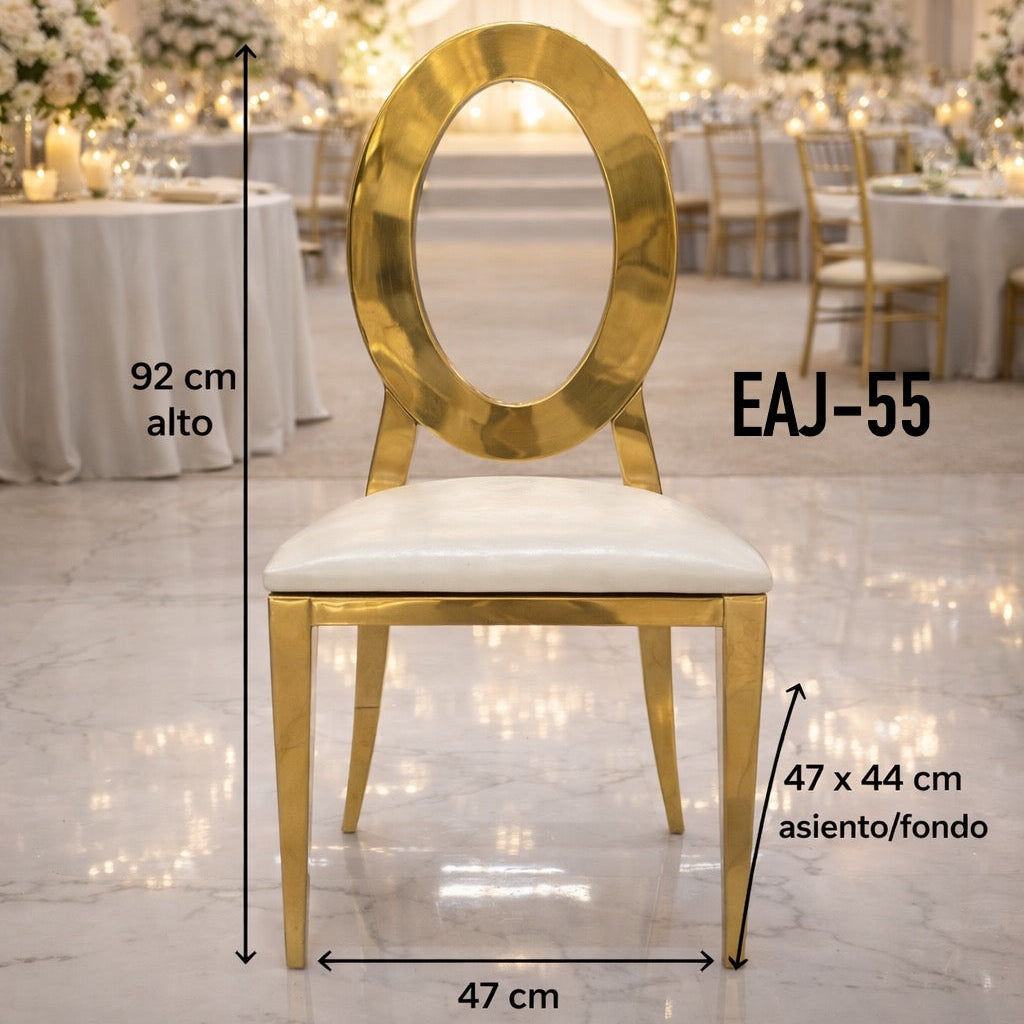SILLA CON RESPALDO DE ACERO INOXIDABLE Y COJÍN BLANCO EAJ-55