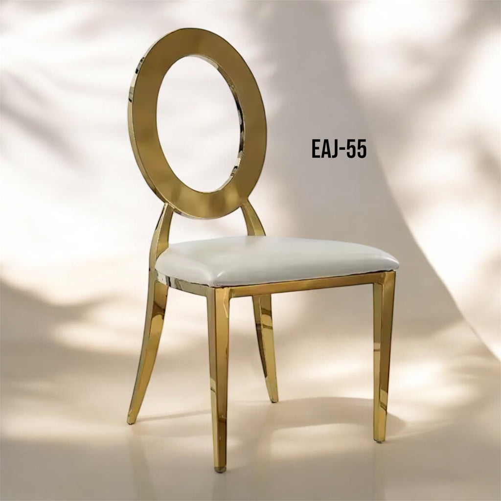 SILLA CON RESPALDO DE ACERO INOXIDABLE Y COJÍN BLANCO EAJ-55