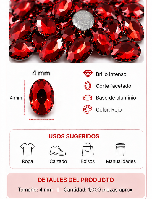 PERLA DE ROPA DE ALUMINIO ROJO EAB-35