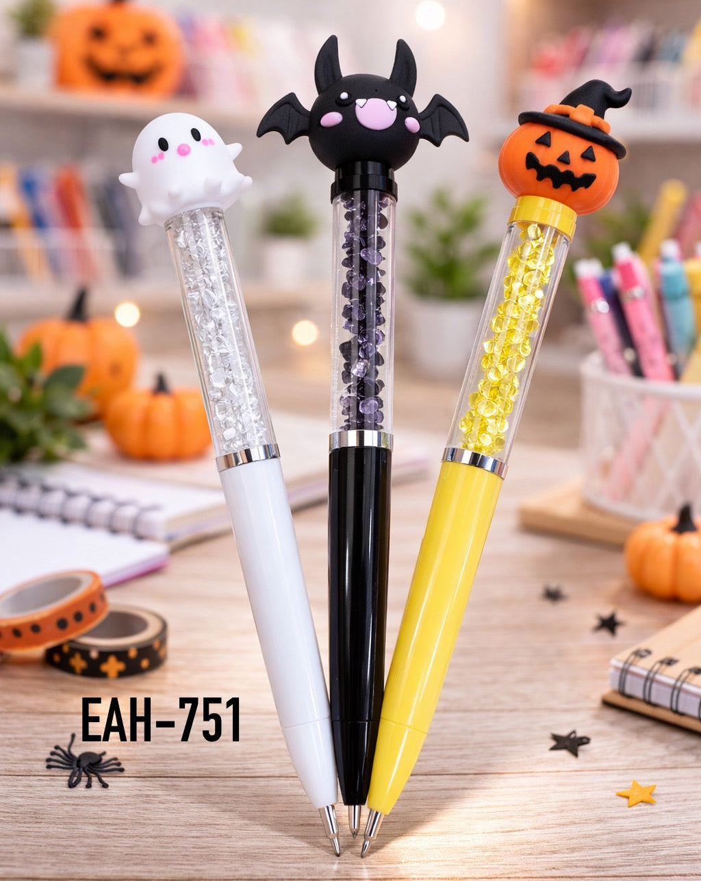 BOLÍGRAFO DE PLÁSTICO CON FORMA DE CALABAZA, MURCIÉLAGO Y DIABLO EAH-751